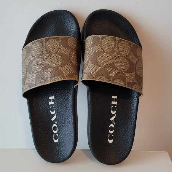 $107 *NEW* (7) COACH Khaki/Black Uli Sport Slide - Picture 1 of 11